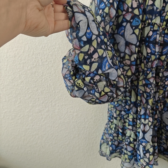 Ted Baker Tiered Swing Mini Dress Butterfly Print Long Sleeve in Blue Size 8 - Picture 9 of 16